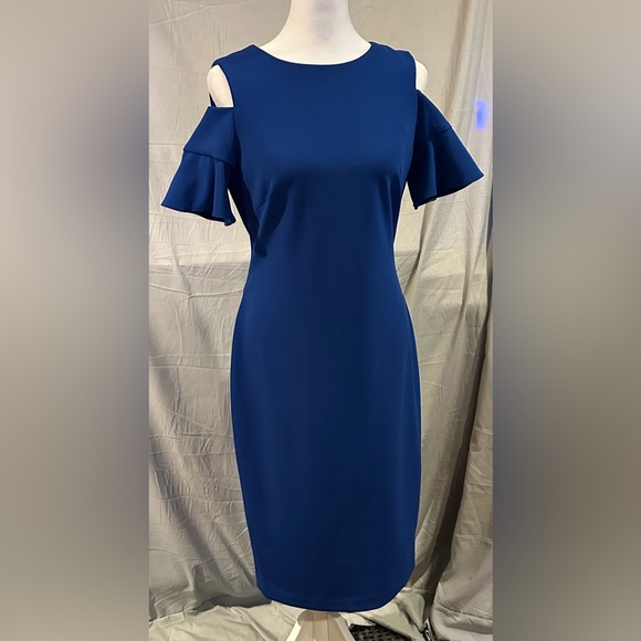Calvin Klein Dresses & Skirts - Calvin Klein Cold Shoulder Blue Midi Dress
